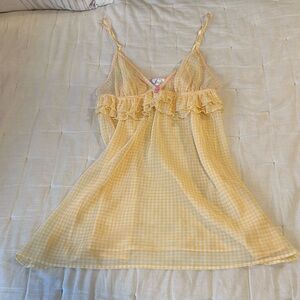 Vintage La SENZA size S coquette gingham pastel yellow and pink lingerie top